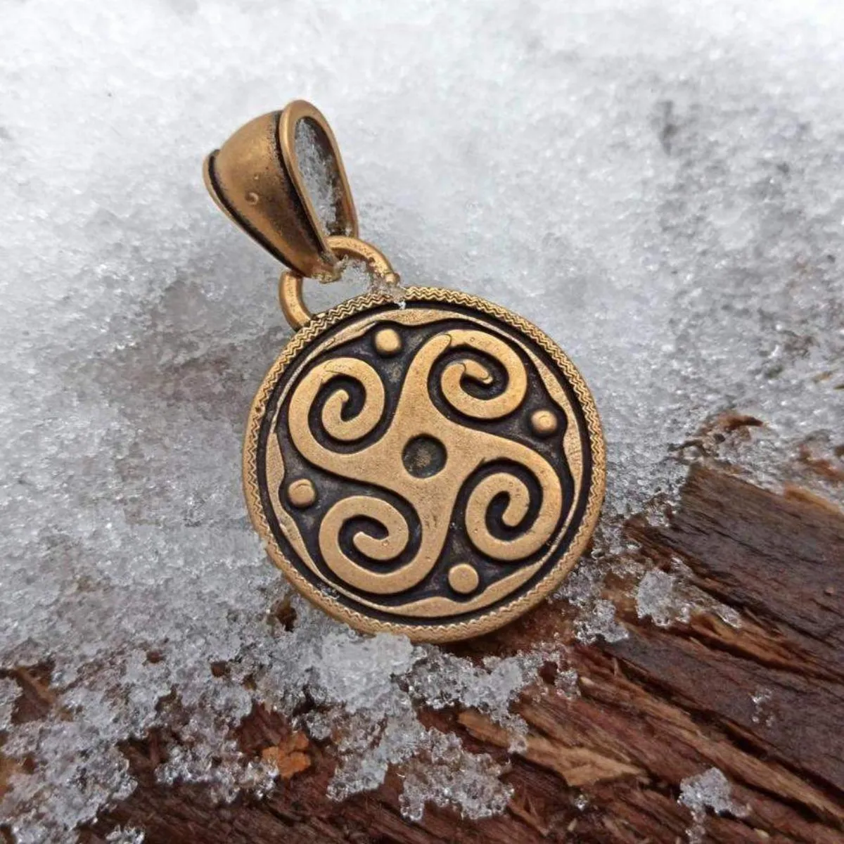 Slavic Solar petroglyph sun bronze pendant