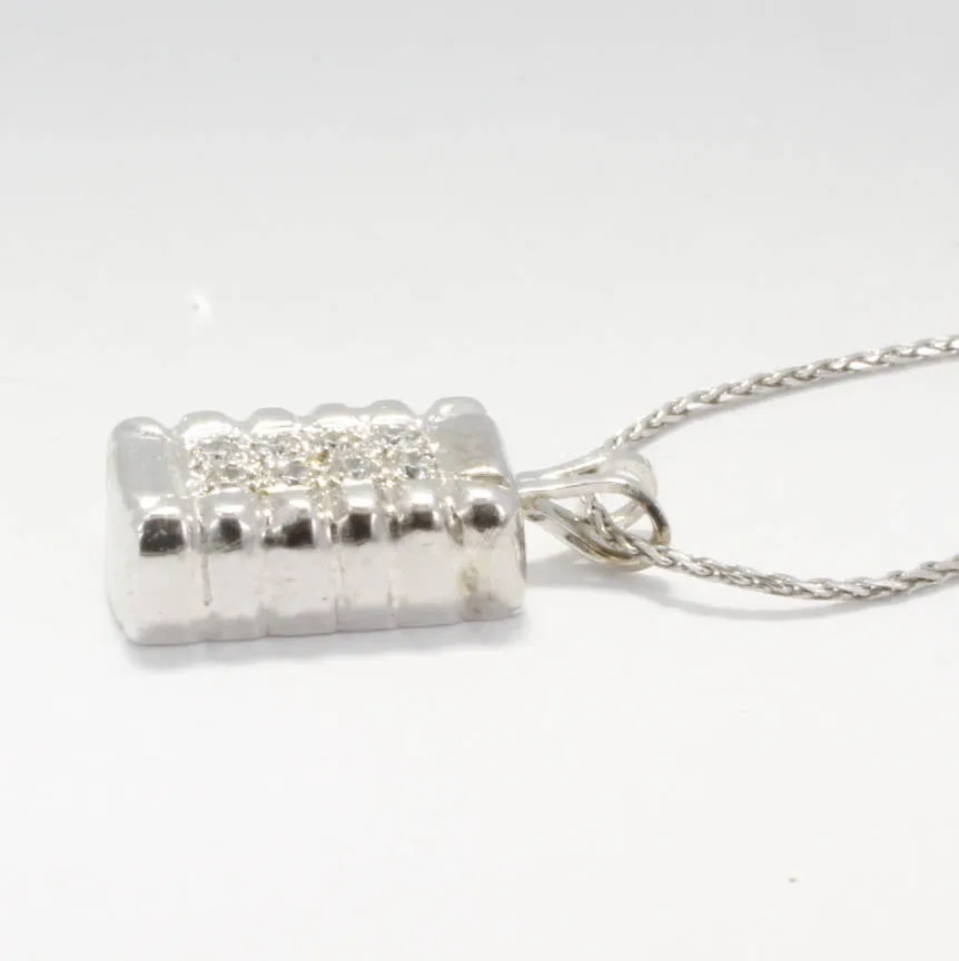Small 14kt White Gold Diamond Cotton Bale Necklace