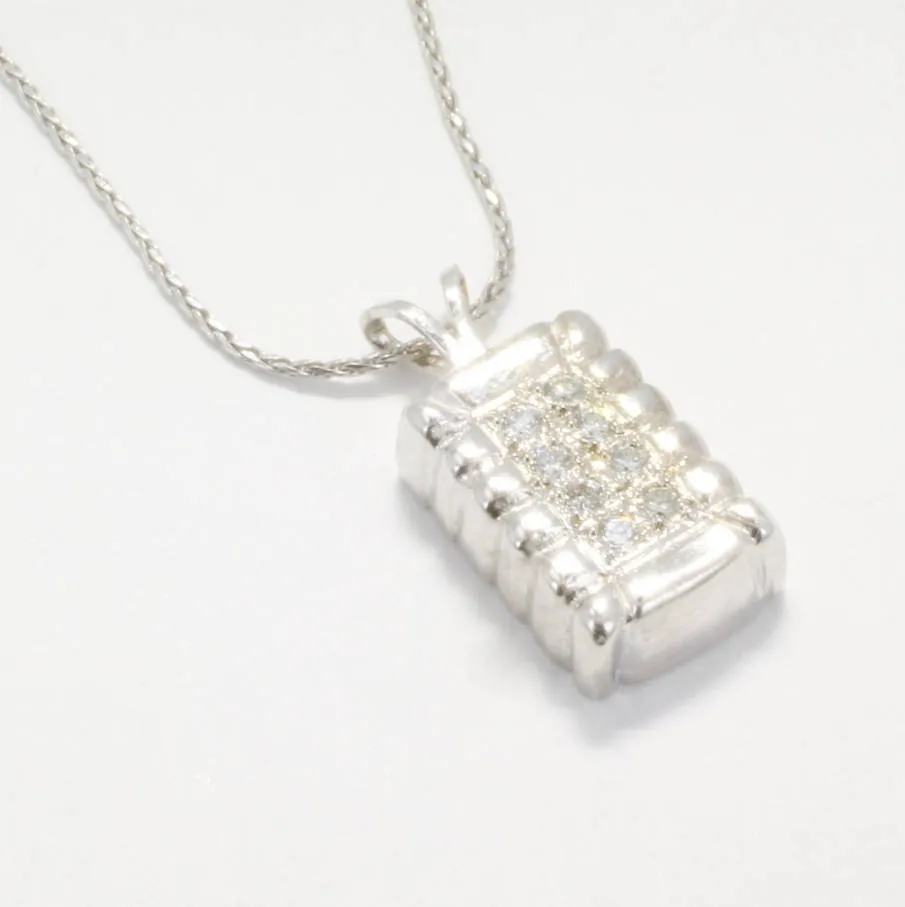 Small 14kt White Gold Diamond Cotton Bale Necklace