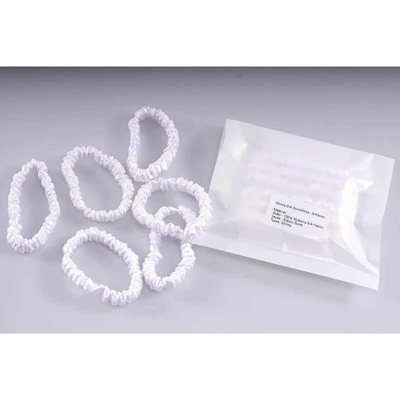 Small silk scrunchies - white - 6 pack - dropshipping
