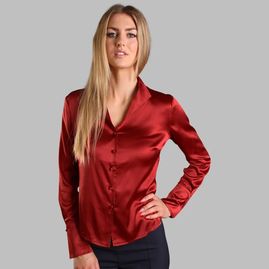 Soft Collared Blouse - Deep Red
