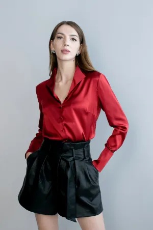 Soft Collared Blouse - Deep Red