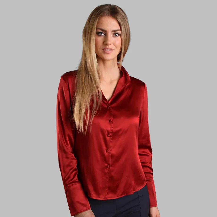 Soft Collared Blouse - Deep Red