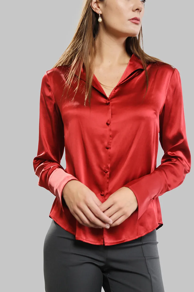 Soft Collared Blouse - Deep Red