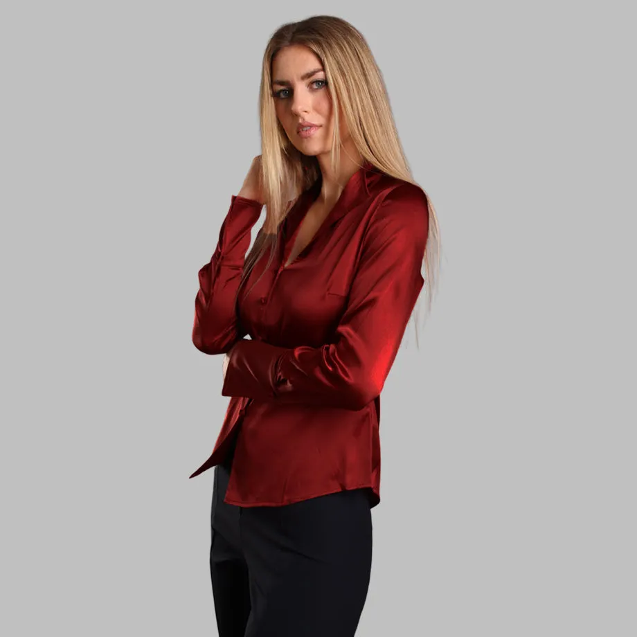 Soft Collared Blouse - Deep Red