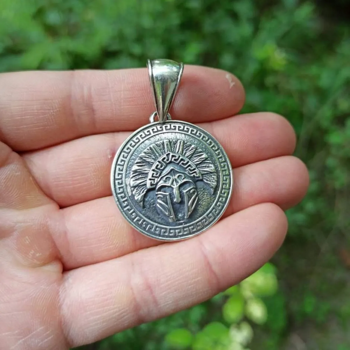 Spartan helmet silver pendant