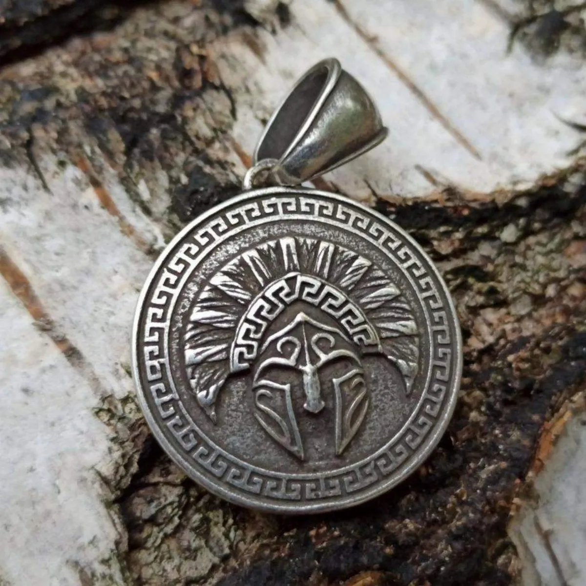 Spartan shield silver plated pendant