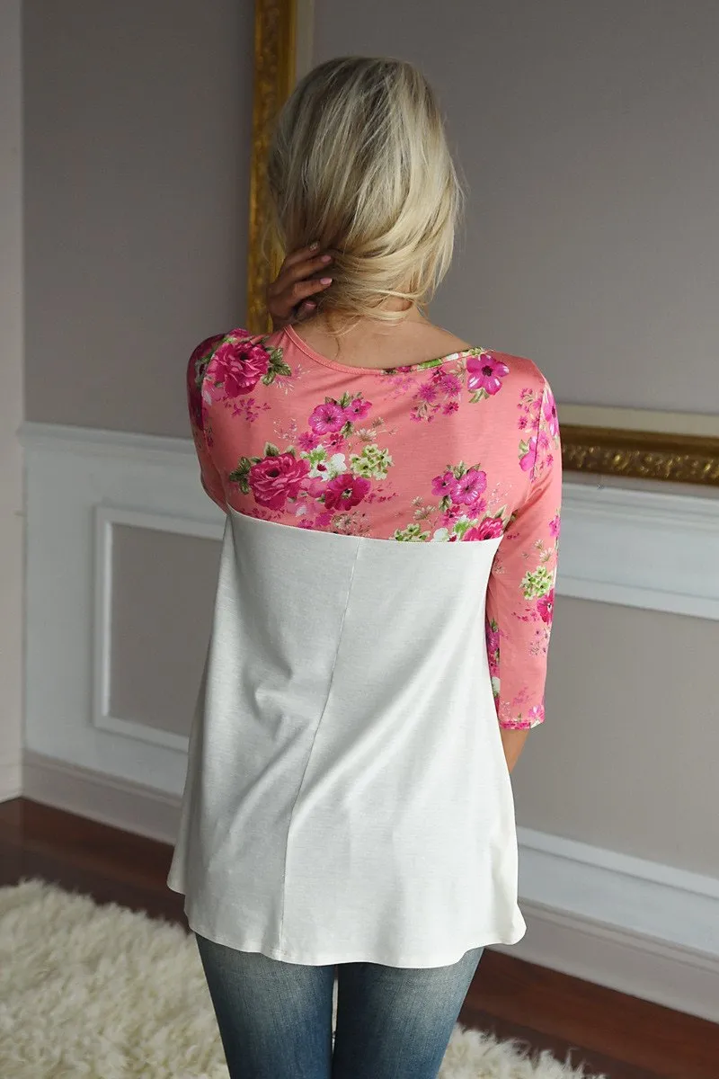 Spring Garden Floral Top ~ Coral