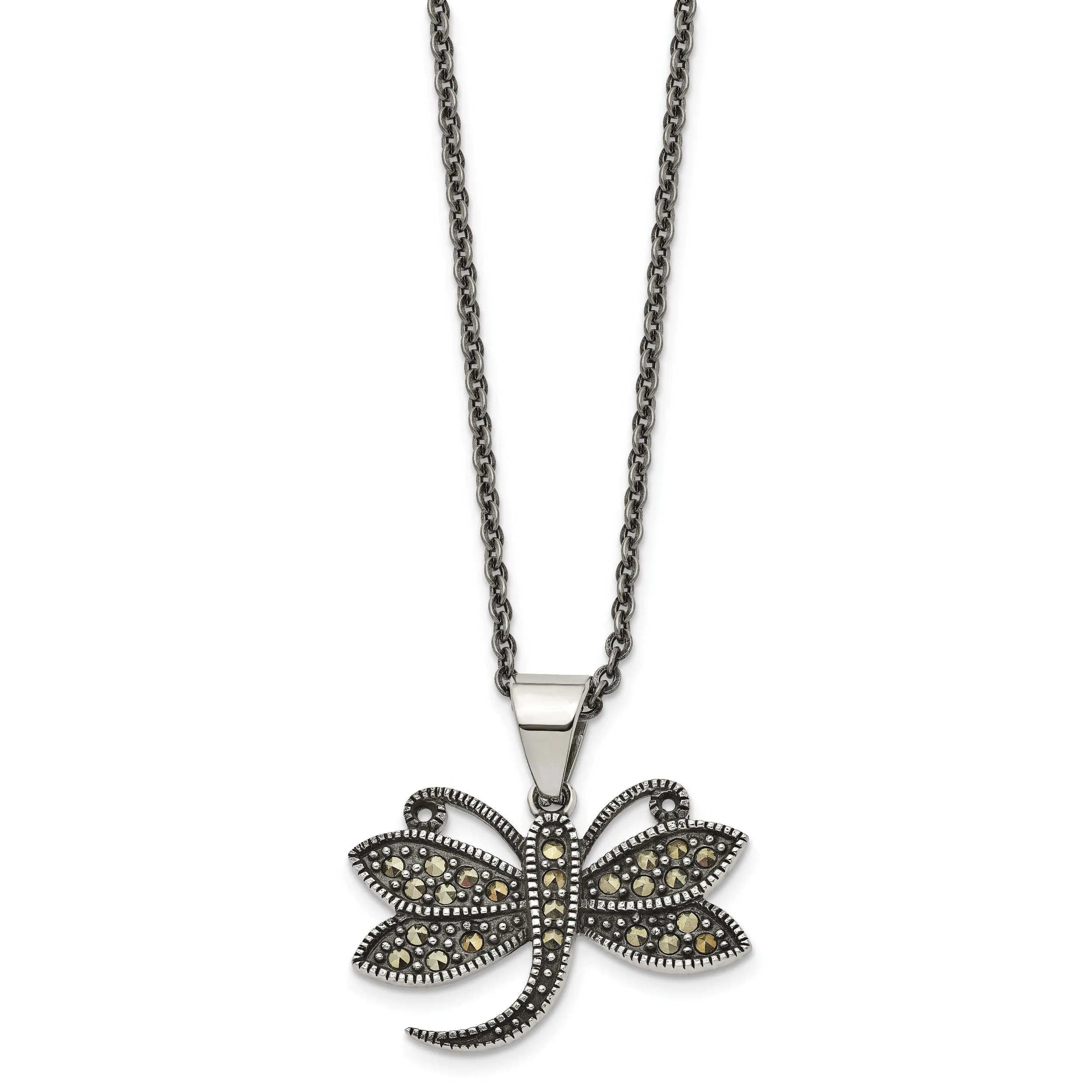 Stainless Steel Butterfly Marcasite Necklace