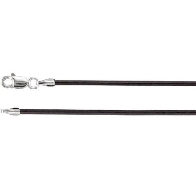 Sterling Silver 1.5 mm Black Leather 20" Cord