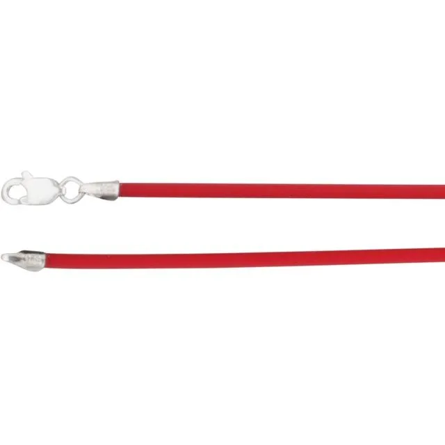 Sterling Silver 1.5 mm Cherry Red Rubber Cord 16" Necklace
