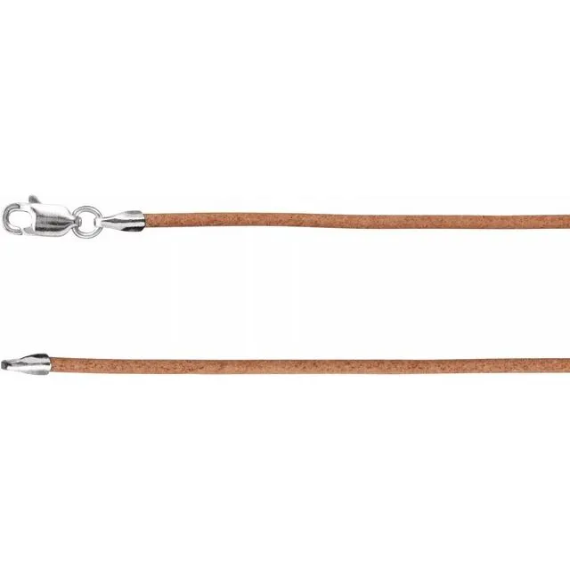 Sterling Silver 1.5 mm Natural Leather 16" Cord