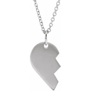 Sterling Silver 17x10 mm Right Broken Heart 16-18" Necklace