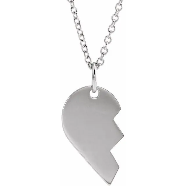 Sterling Silver 17x10 mm Right Broken Heart 16-18" Necklace