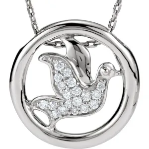Sterling Silver 1/8 CTW Natural Diamond Dove Circle 18" Necklace