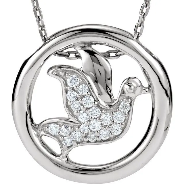 Sterling Silver 1/8 CTW Natural Diamond Dove Circle 18" Necklace