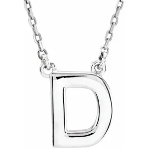 Sterling Silver Block Initial D 16" Necklace