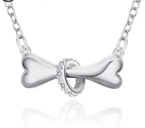 Sterling Silver Dog Bone Necklace with Crystal Ring  18inch Pendant necklace Doggie Puppy Pet