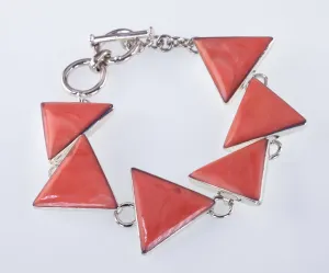 Sterling Silver Fancy Triangle Coral Toggle Bracelet 8"