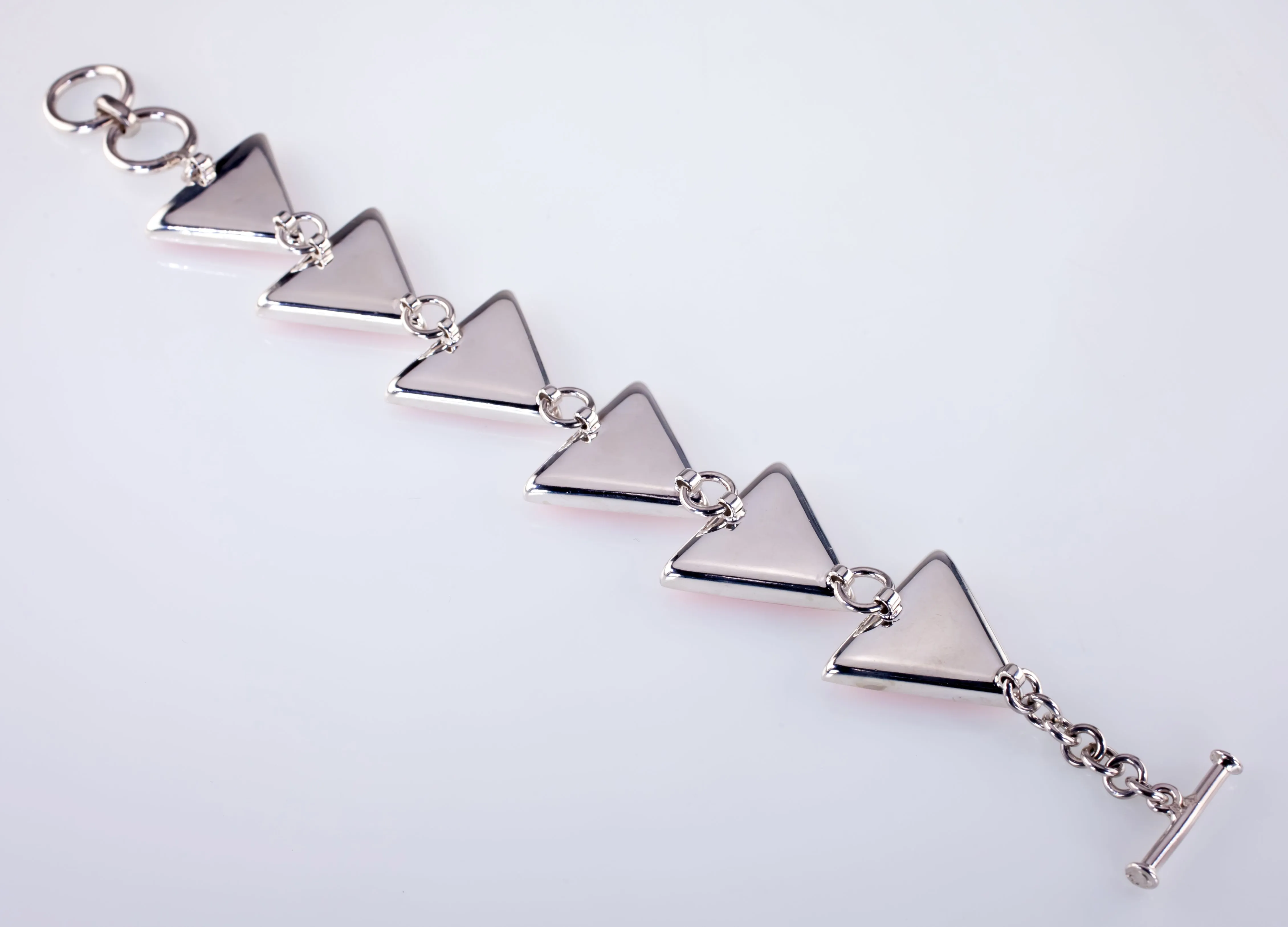 Sterling Silver Fancy Triangle Coral Toggle Bracelet 8"