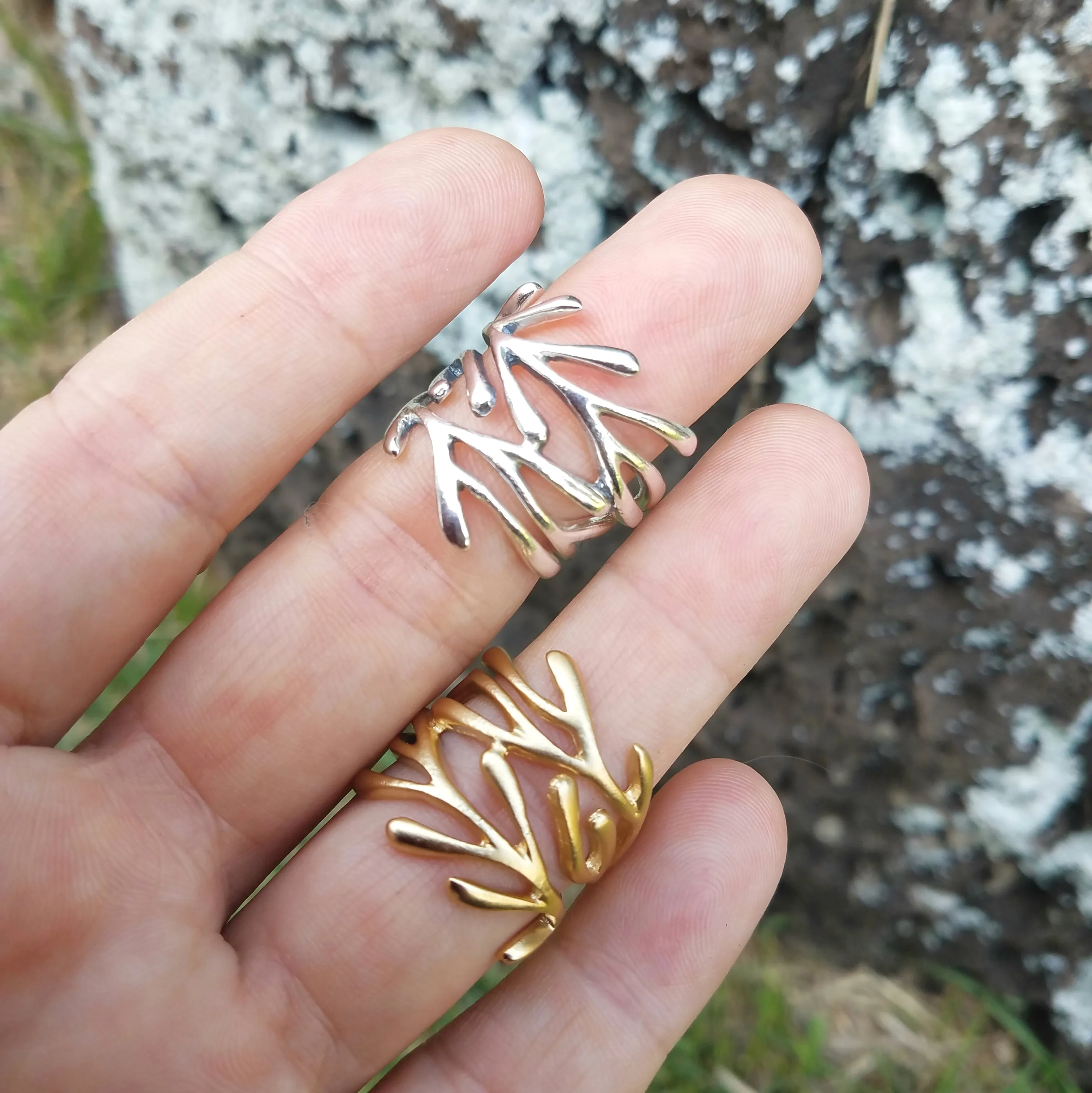 Sterling Silver Gold Vermeil Coral Branch Ring