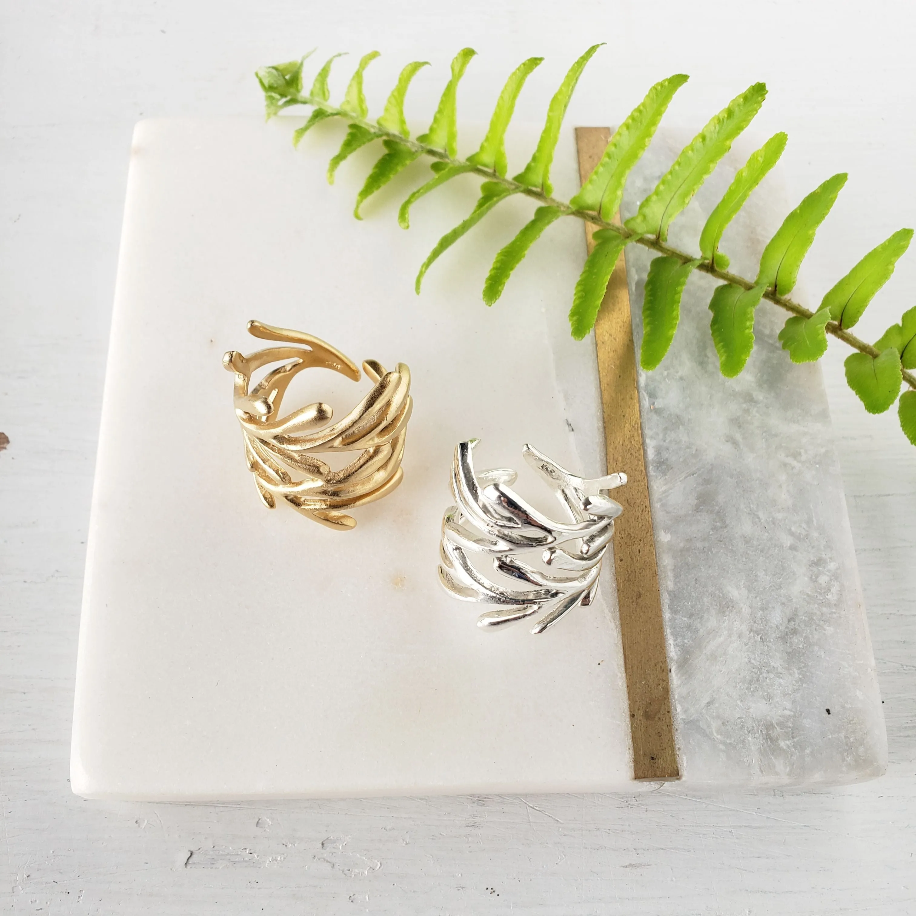 Sterling Silver Gold Vermeil Coral Branch Ring
