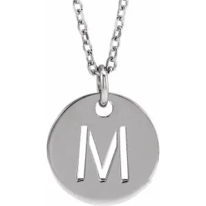 Sterling Silver Initial M 10 mm Disc 16-18" Necklace