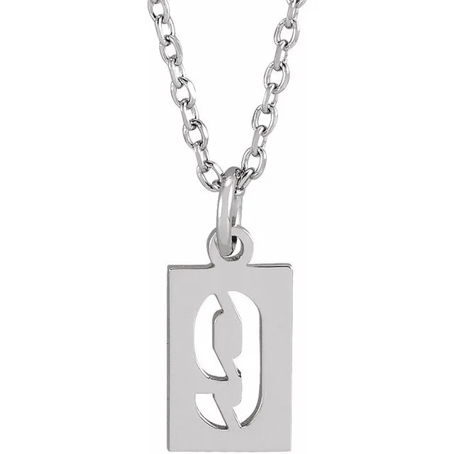 Sterling Silver Pierced Numeral 9 Dog Tag 16-18" Necklace