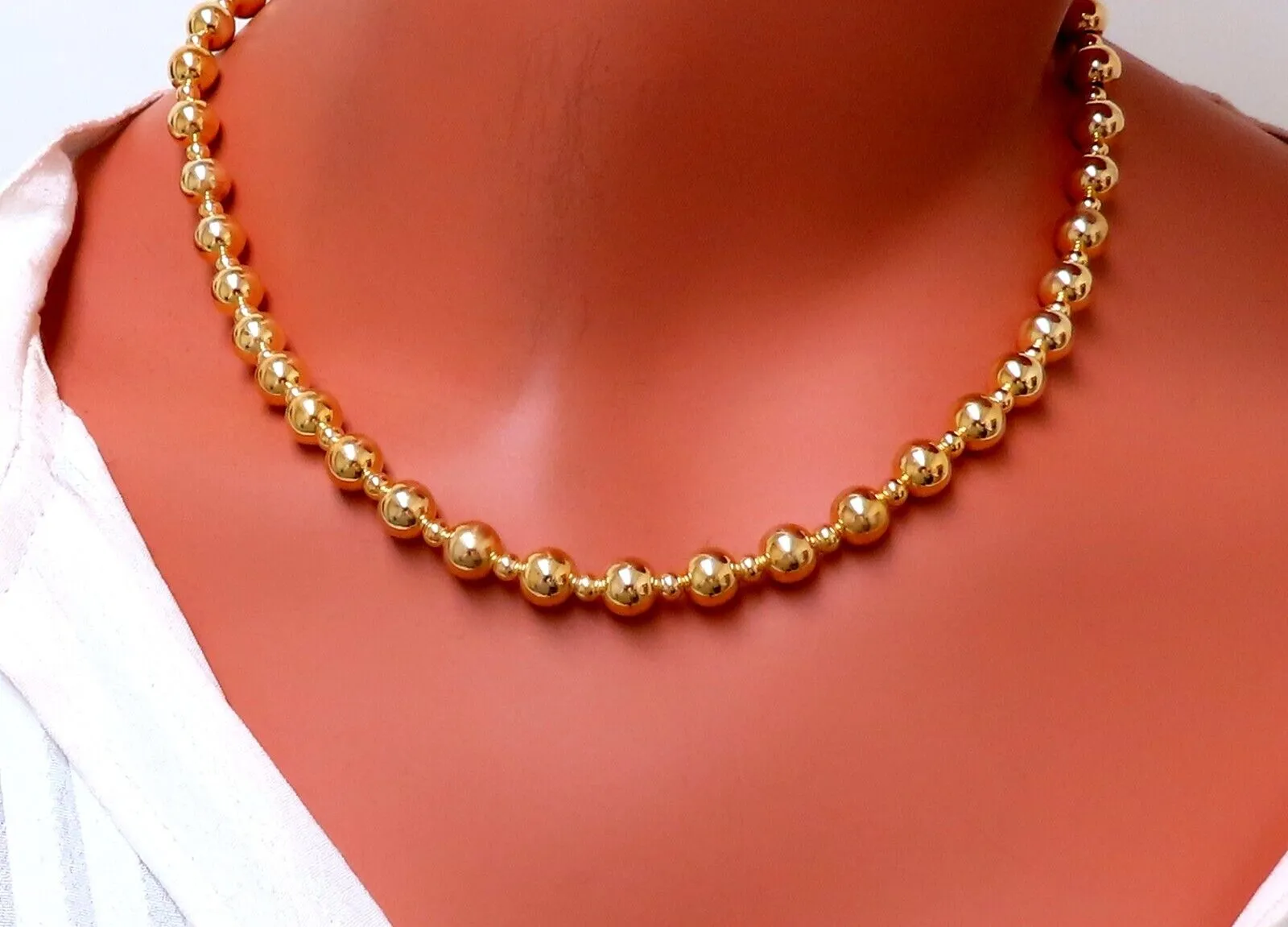 Sterling Silver Plated Gold Bead Necklace