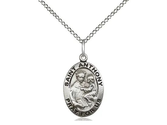 Sterling Silver St Anthony of Padua Pendant on a 18 inch Sterling Silver Light Curb Chain.