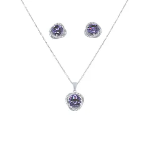 Swirl Stud Earrings and Necklace Set with Cubic Zirconia in Sterling Silver