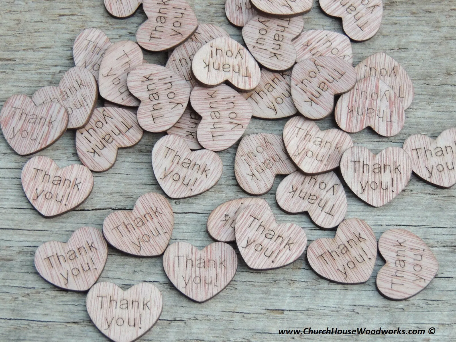 Thank you Wood Hearts 100 QTY 1 inch