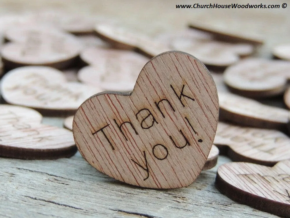 Thank you Wood Hearts 100 QTY 1 inch
