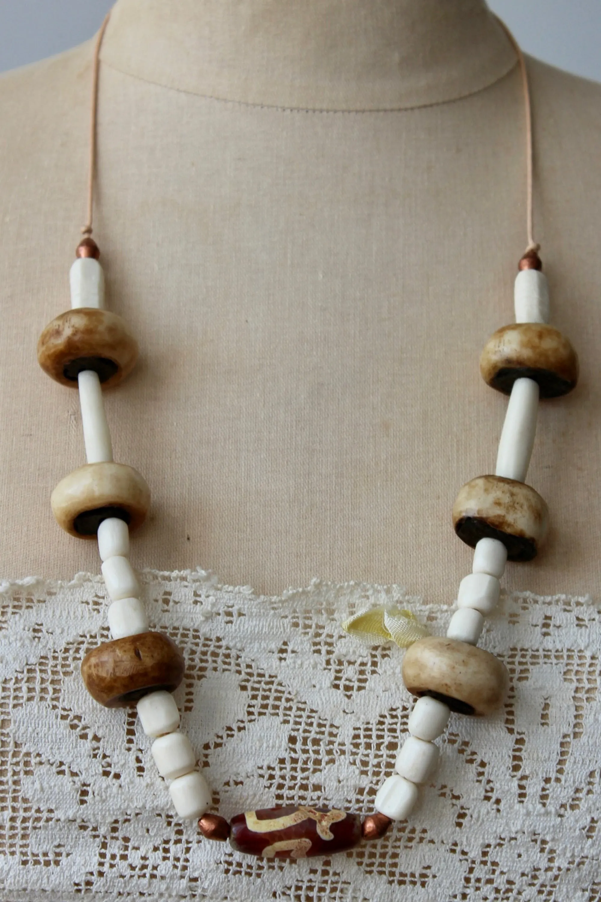 The Highlands Foundry  Large Tan Trade Bead Necklace THF96