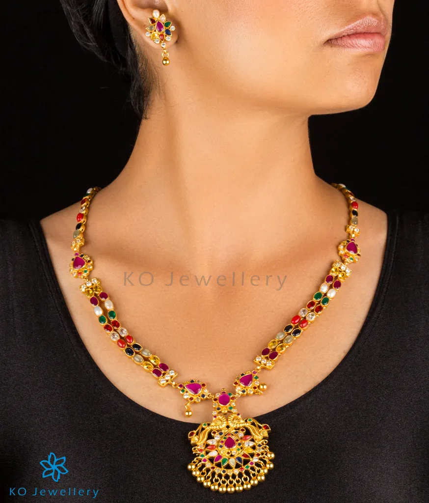 The Kumaravahin Silver Peacock Navaratna Necklace