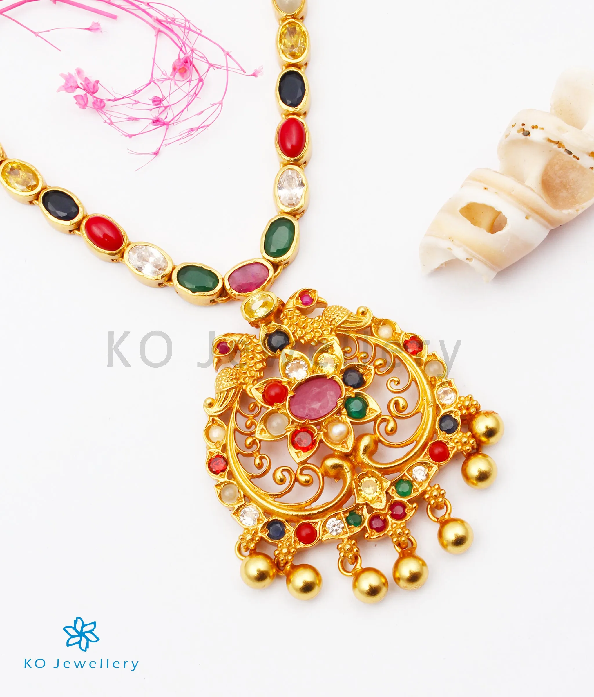 The Sachi Silver Peacock Navaratna Necklace