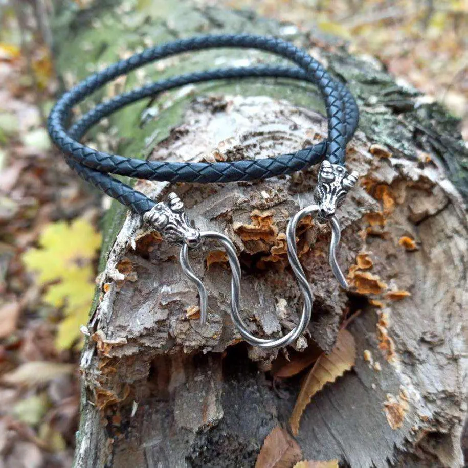 Thors Goats leather necklace with Silver plated clasps