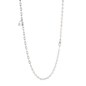 Tiffany & Co HardWear Pearl Lock Necklace Sterling Silver Long 32" Signed