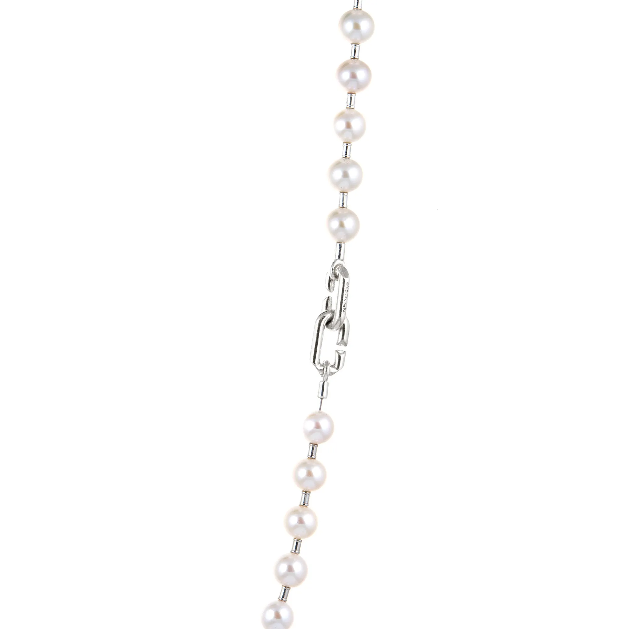 Tiffany & Co HardWear Pearl Lock Necklace Sterling Silver Long 32" Signed