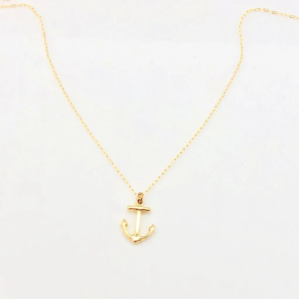 Tiny Anchor Minimalist Charm 14K Gold Necklace