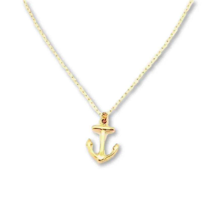 Tiny Anchor Minimalist Charm 14K Gold Necklace