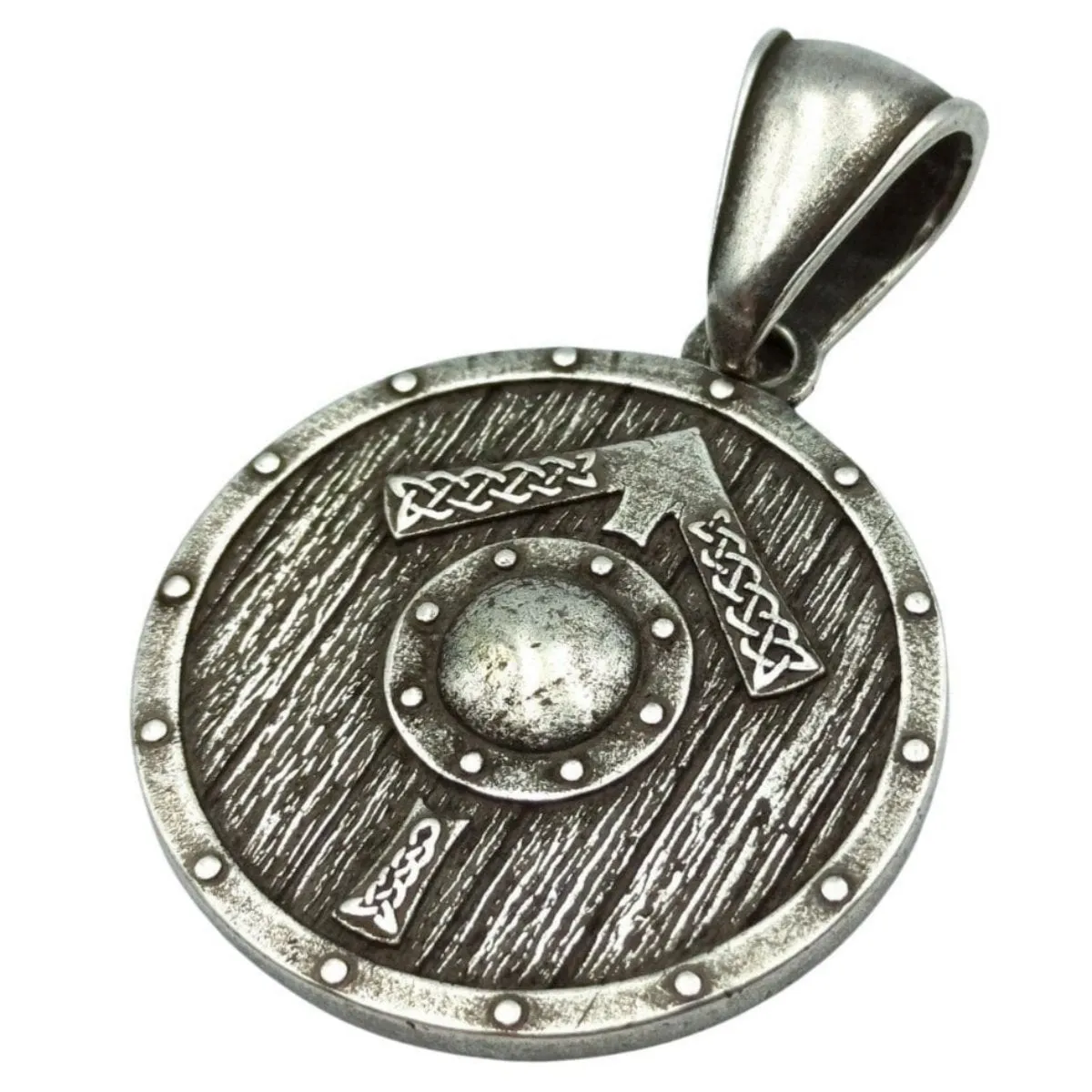 Tiwaz rune on viking shield silver plated pendant