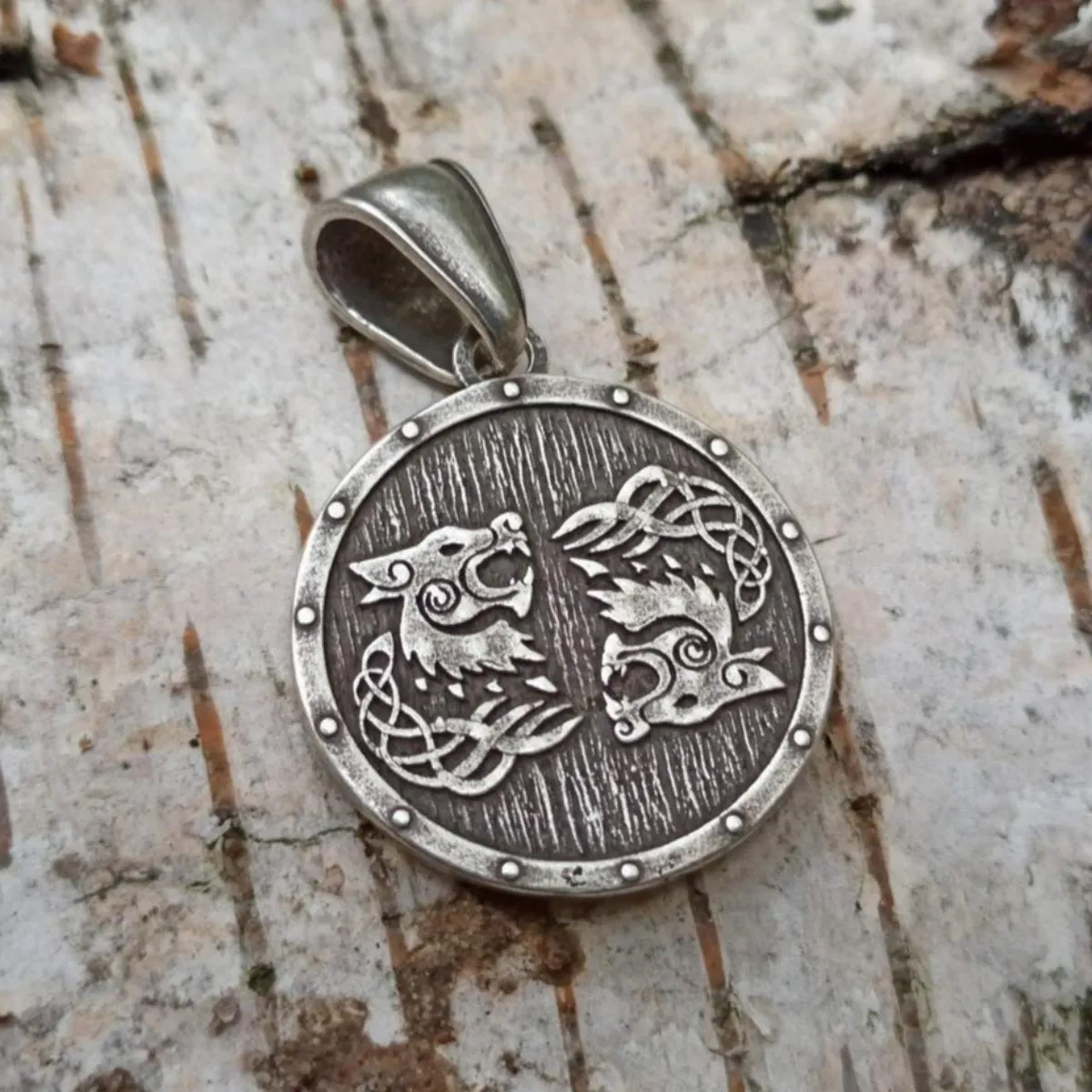 Tiwaz rune on viking shield silver plated pendant
