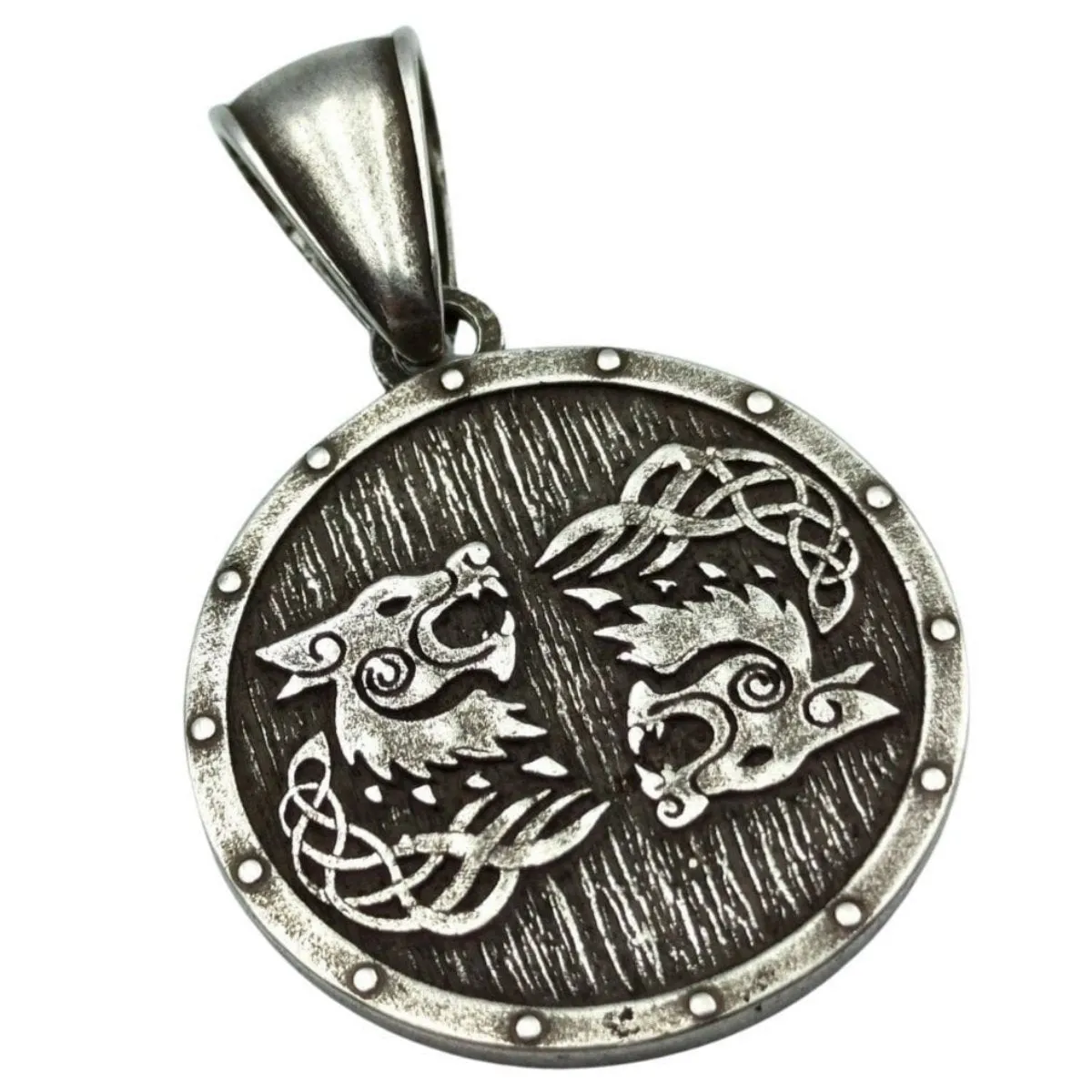 Tiwaz rune on viking shield silver plated pendant