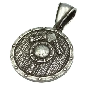 Tiwaz rune on viking shield silver plated pendant