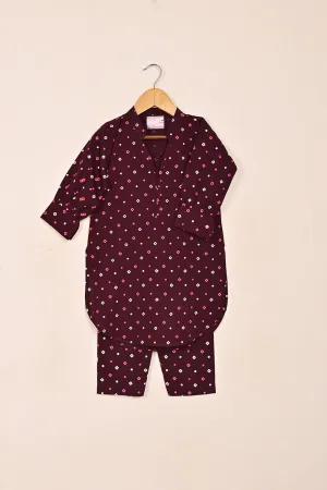 TKF-196-Maroon - Kids 2Pc Printed Co-Ord Dress