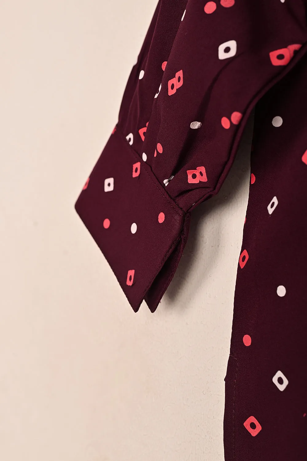 TKF-196-Maroon - Kids 2Pc Printed Co-Ord Dress