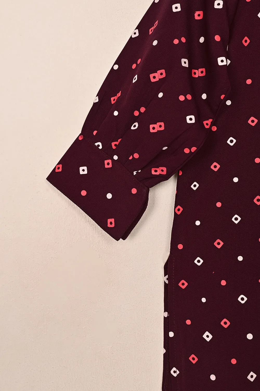 TKF-196-Maroon - Kids 2Pc Printed Co-Ord Dress