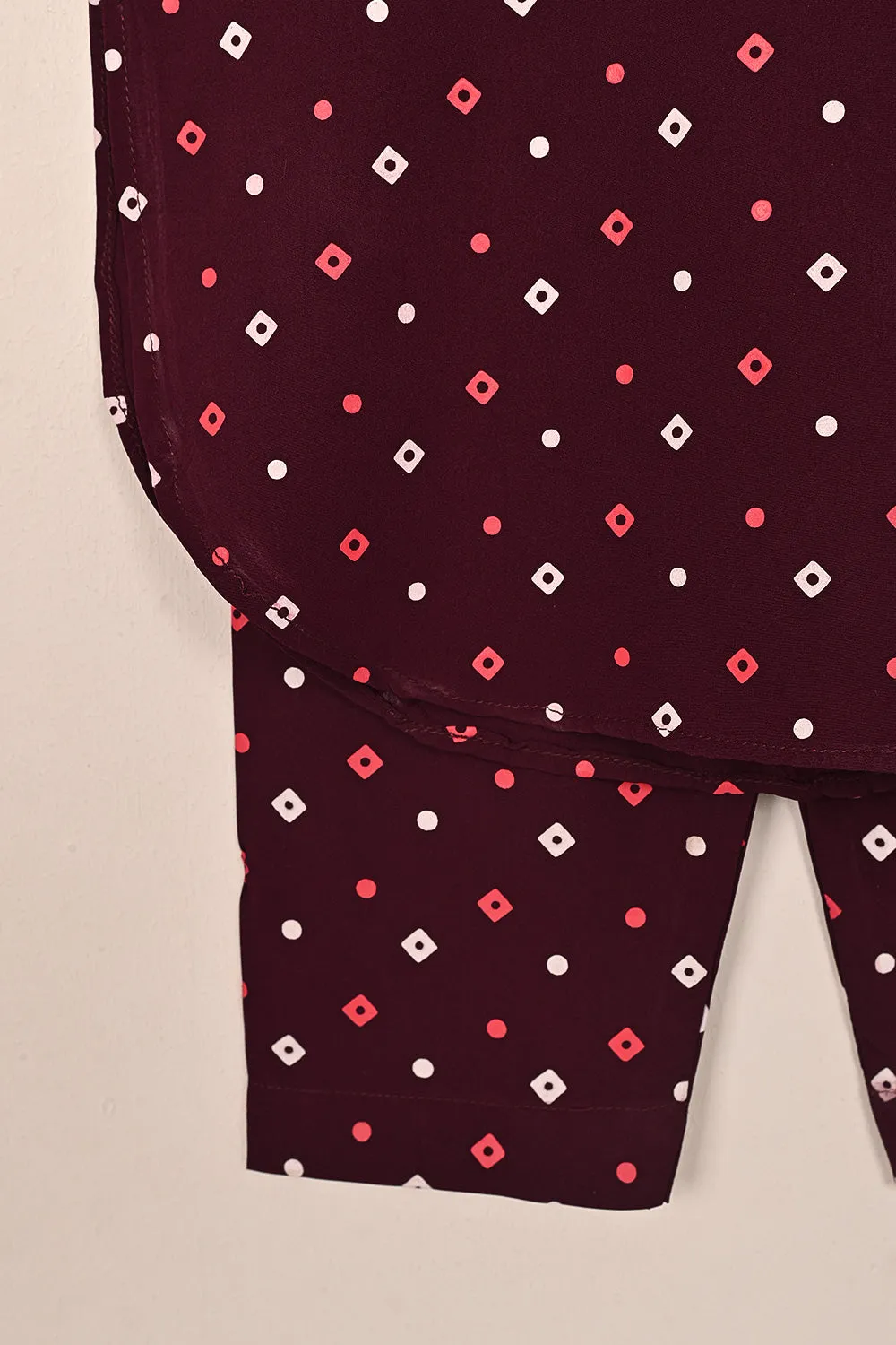 TKF-196-Maroon - Kids 2Pc Printed Co-Ord Dress