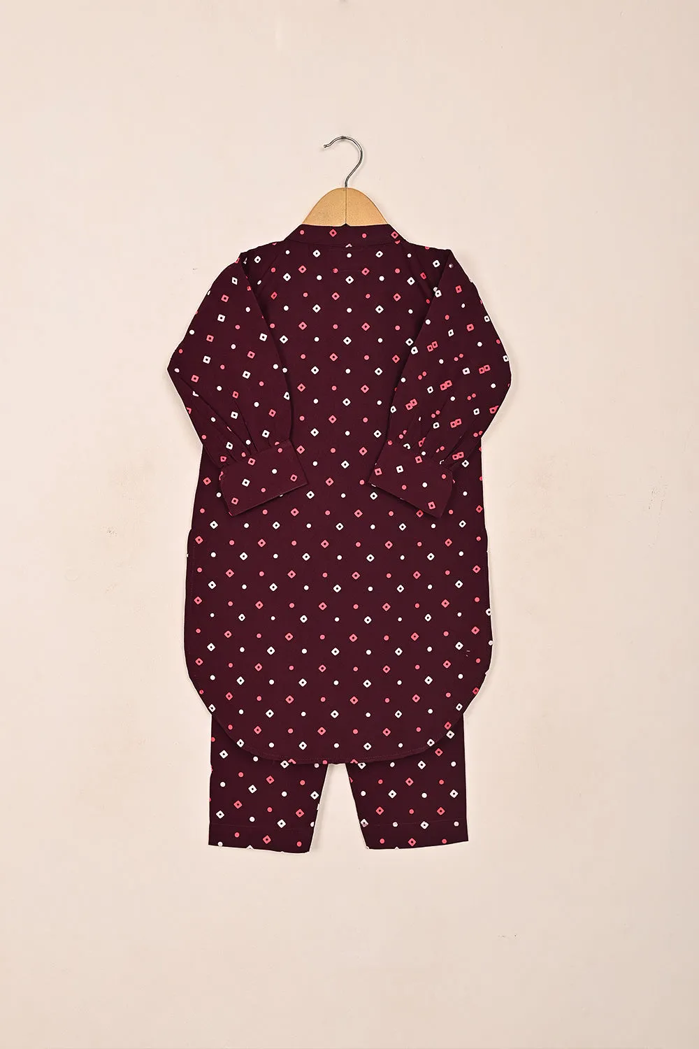 TKF-196-Maroon - Kids 2Pc Printed Co-Ord Dress